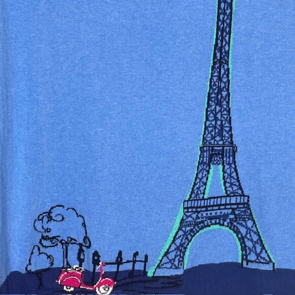 Talbots 100% Cotton Knit Intarsia Sweater Eiffel Tower Motorbike - Blue - S - Picture 3 of 10